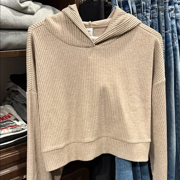 ALO Yoga Taupe Ribbed hooded sweatshirt - Picture 1 of 2